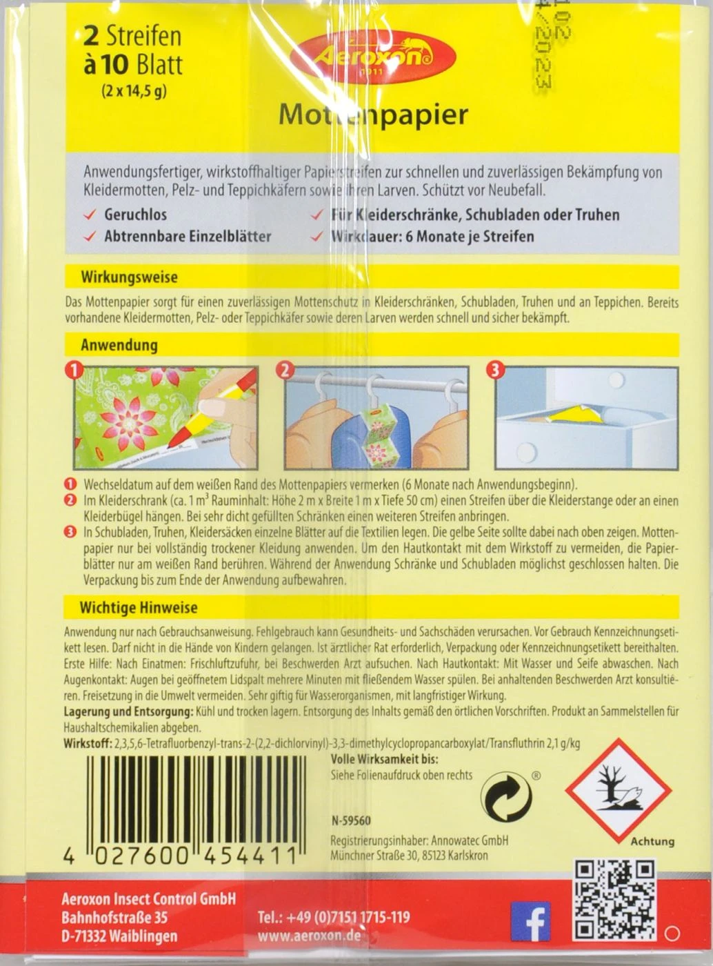 Aeroxon Mottenpapier - 2 Stück 2 Aeroxon Mottenpapier - 2 Stück – Bild 2