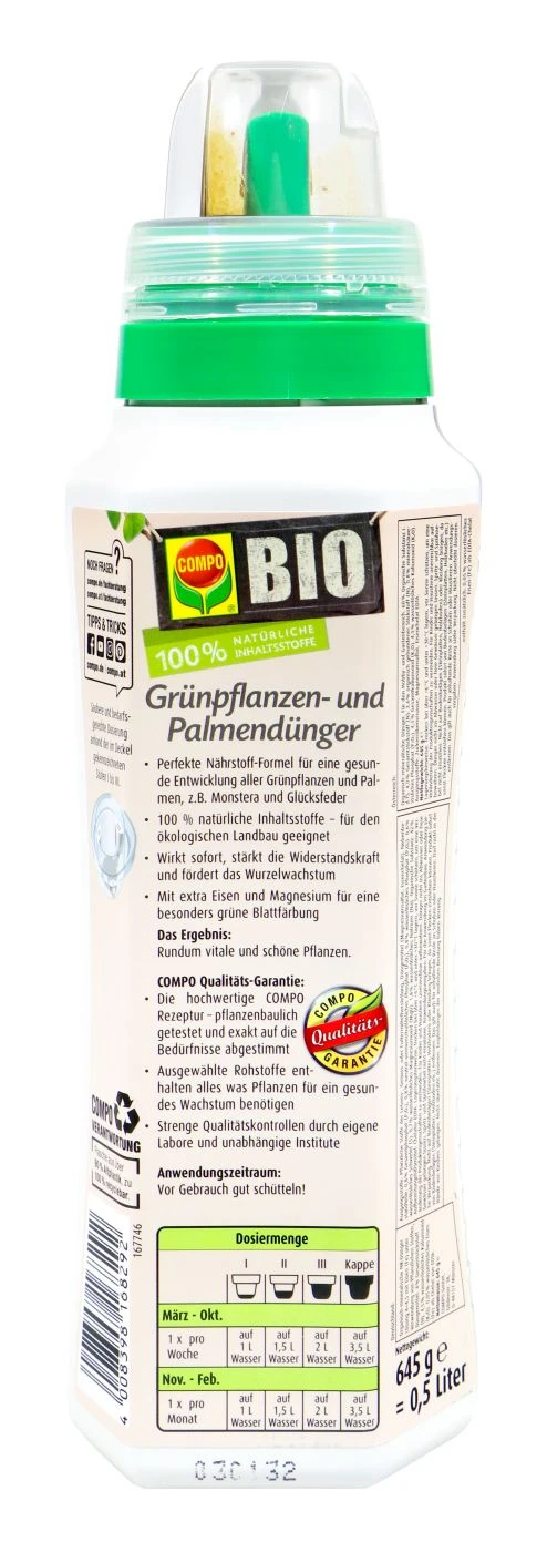Compo Bio Grünpflanzen- Und Palmendünger - 0,5 L 2 Compo Bio Grünpflanzen- Und Palmendünger - 0,5 L – Bild 2