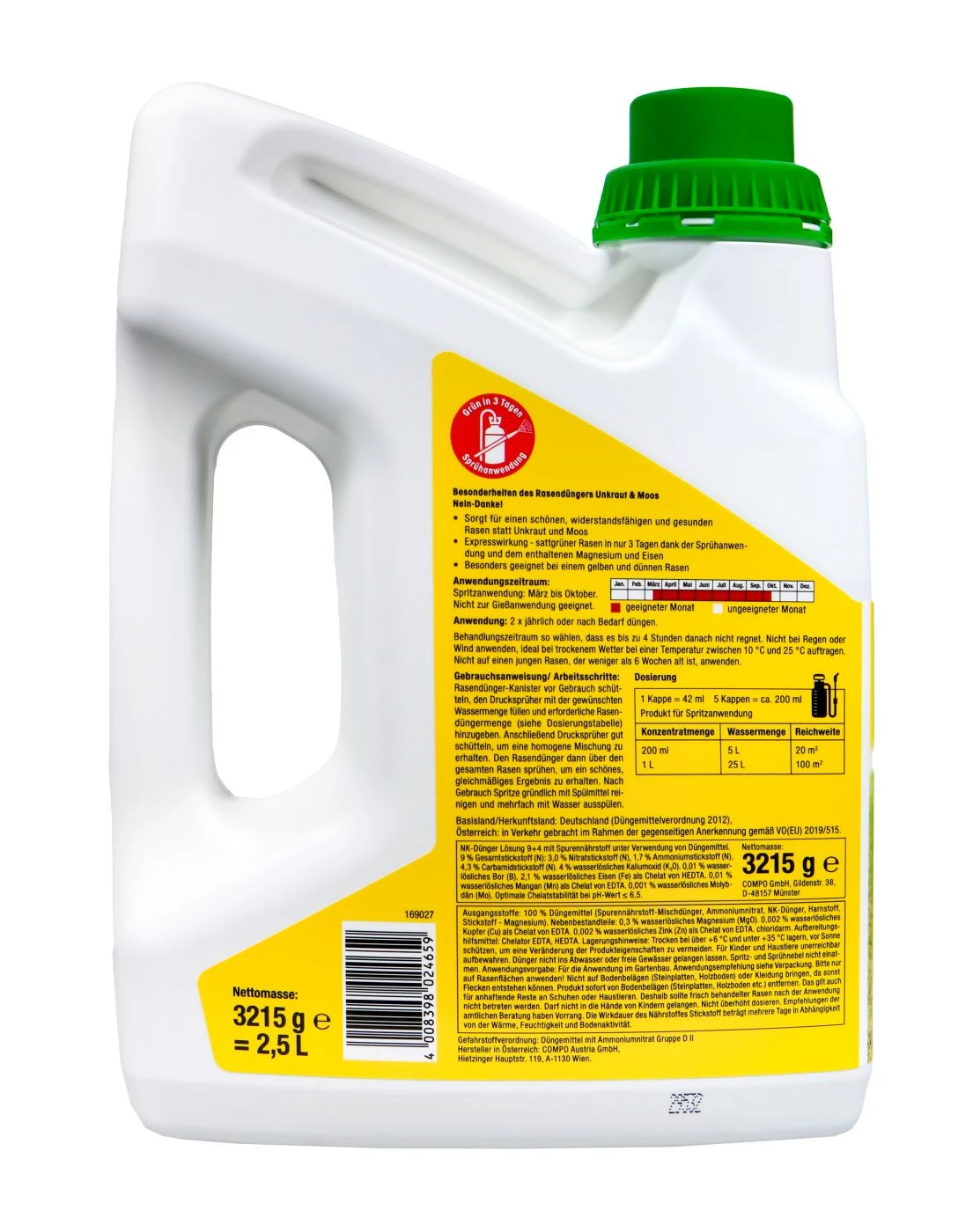 Compo Rasendünger Unkraut & Moos Nein Danke! - 2,5 L 2 Compo Rasendünger Unkraut & Moos Nein Danke! - 2,5 L – Bild 2