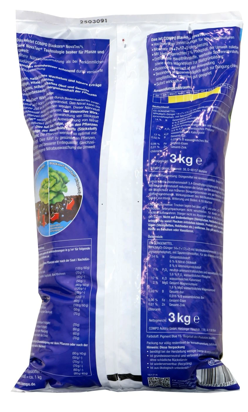 Compo Gartendünger Blaukorn NovaTec - 3 Kg 2 Compo Gartendünger Blaukorn NovaTec - 3 Kg – Bild 2