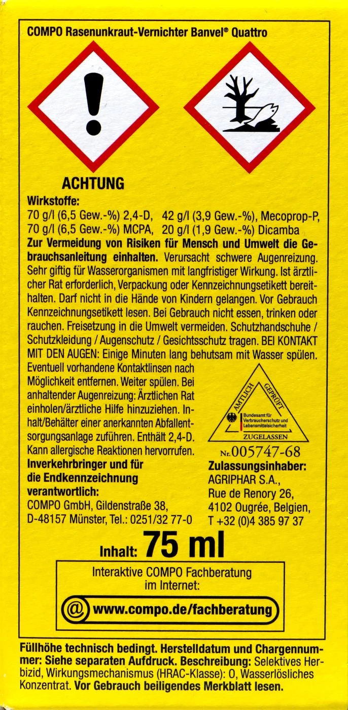 Compo Rasenunkraut-Vernichter Banvel Quattro - 75 Ml 3 Compo Rasenunkraut-Vernichter Banvel Quattro - 75 Ml – Bild 3