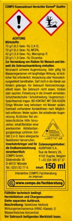 Compo Rasenunkraut-Vernichter Banvel Quattro - 150 Ml 6 Compo Rasenunkraut-Vernichter Banvel Quattro - 150 Ml -Ausgewählte Gartenpflegegeschäfte Compo20Rasenunkraut Vernichter20Banvel20Quattro 33421 L01