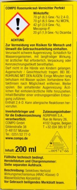 Compo Rasenunkraut-Vernichter Perfekt - 200 Ml 6 Compo Rasenunkraut-Vernichter Perfekt - 200 Ml -Ausgewählte Gartenpflegegeschäfte Compo20Rasenunkraut Vernichter20Perfekt 31831 L01