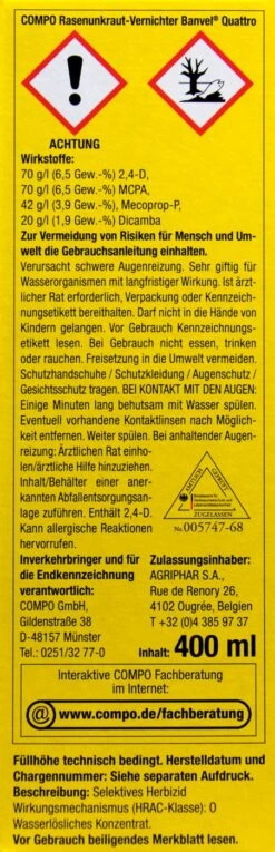Compo Rasenunkrautvernichter Banvel Quattro - 400 Ml 6 Compo Rasenunkrautvernichter Banvel Quattro - 400 Ml -Ausgewählte Gartenpflegegeschäfte Compo20Rasenunkrautvernichter20Banvel20Quattro 33430 L01