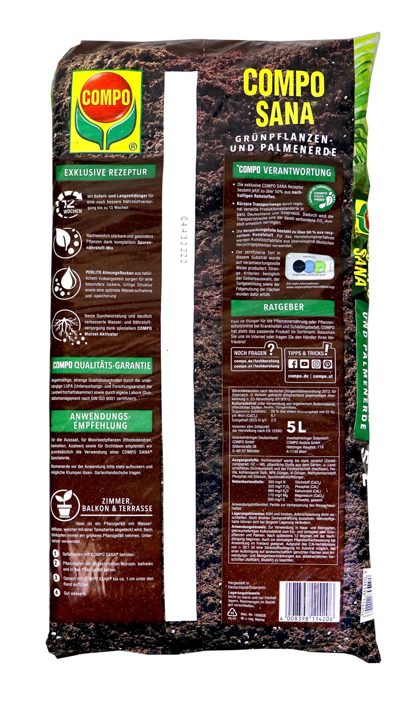 Compo Sana Grünpflanzen- Und Palmenerde - 5 L 2 Compo Sana Grünpflanzen- Und Palmenerde - 5 L – Bild 2